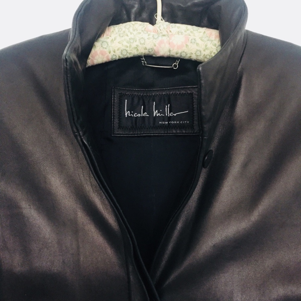 Nicole Miller Black Leather Trench Coat